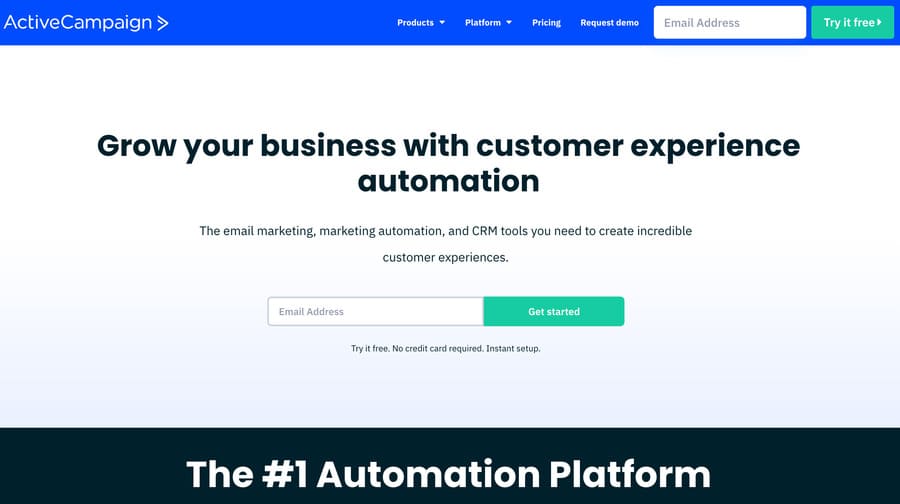 screenshot from activecampaign homepage