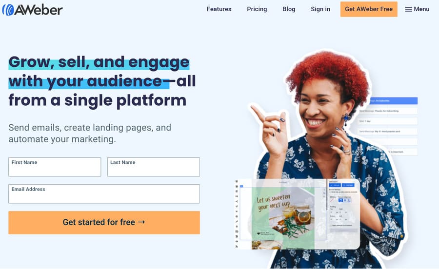screenshot from aweber's homepage