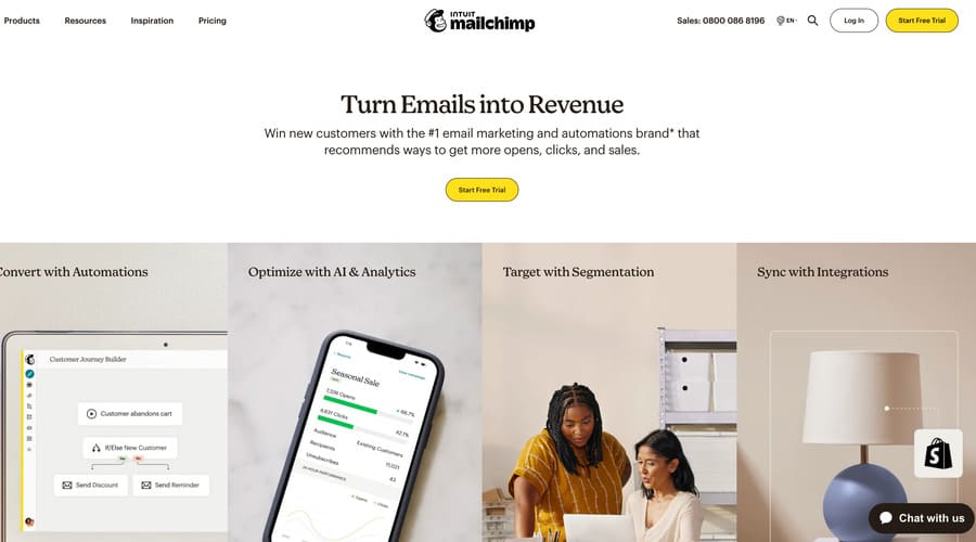 screenshot from mailchimps homepage