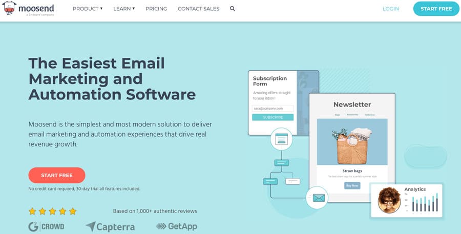 screenshot from moosend's homepage