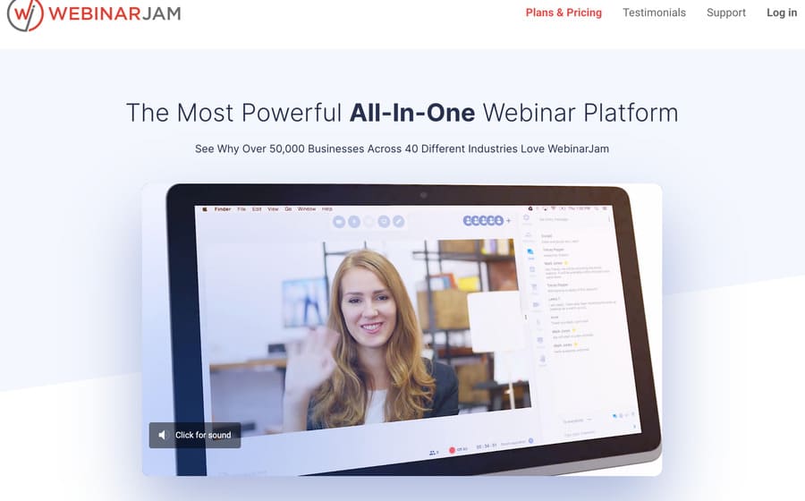 screenshot from webinarjam homepage