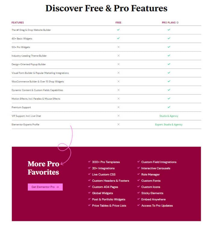 elementor review pro version features page