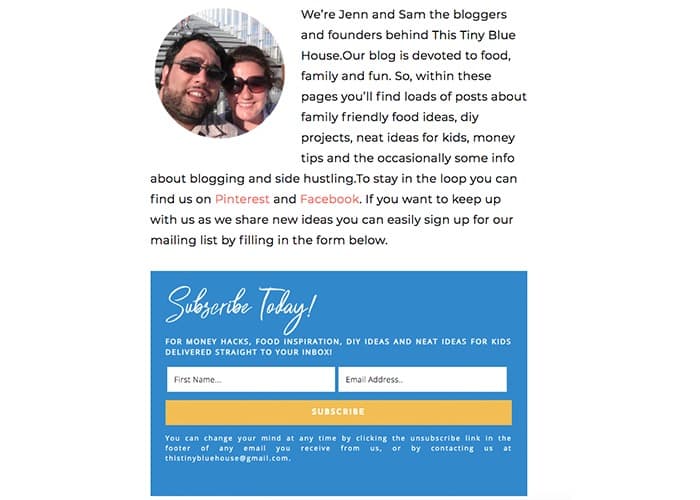 Example Optin Form on About Page