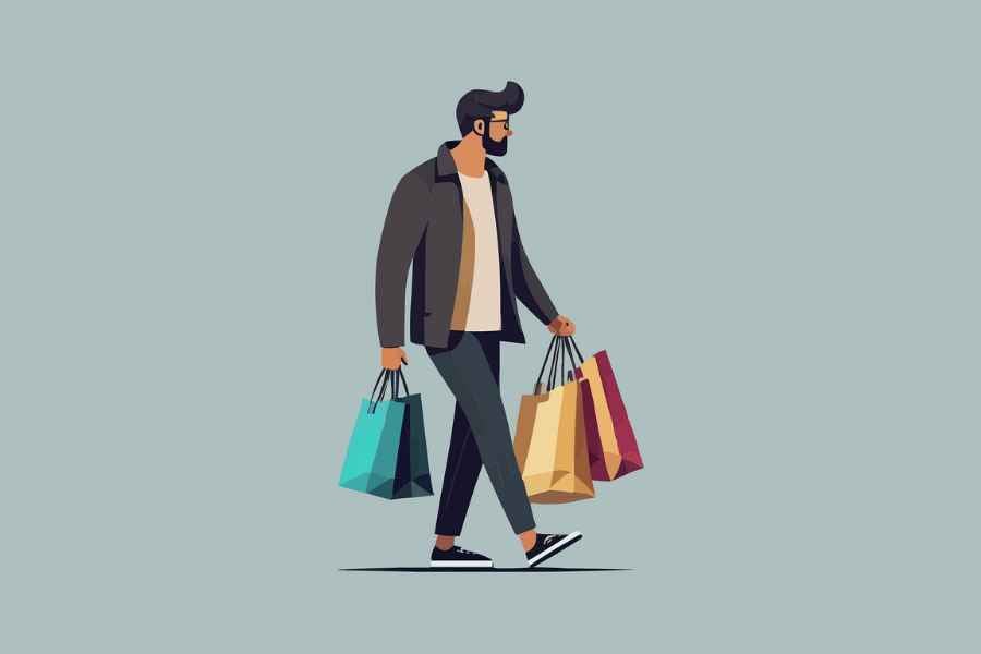 a man holding shopping bags