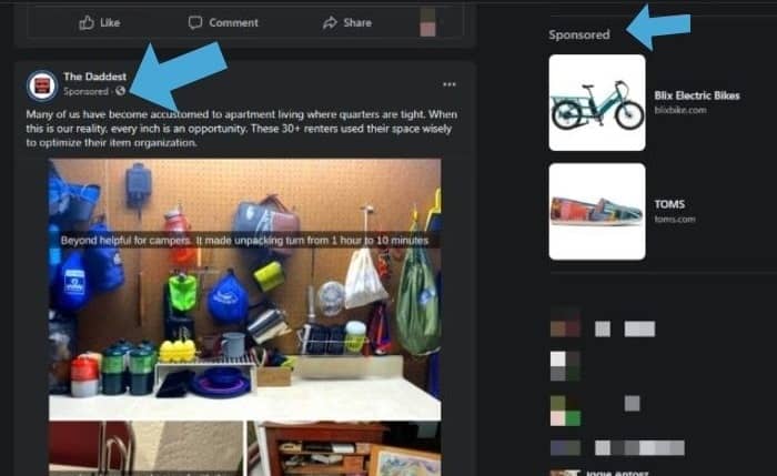 facebook feed showing a sponsored post