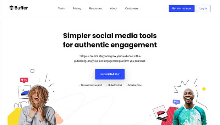 social media tools buffer homepage