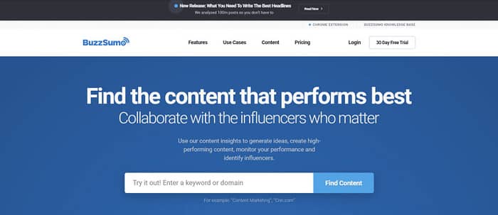 social media tools buzzsumo homepage
