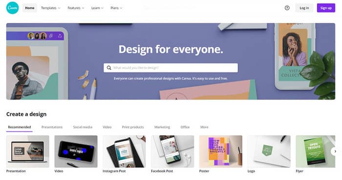 social media tools canva homepage