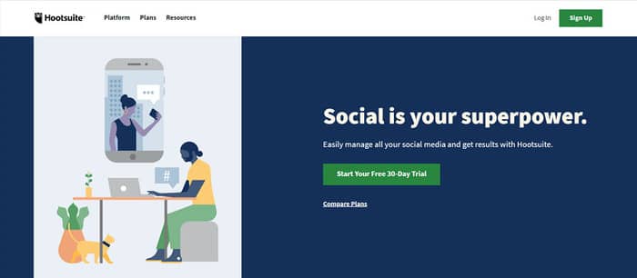 social media tools hootsuite homepage