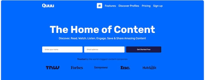 social media tools quuu homepage