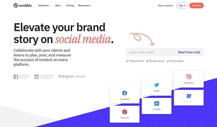 social media tools sendible homepage