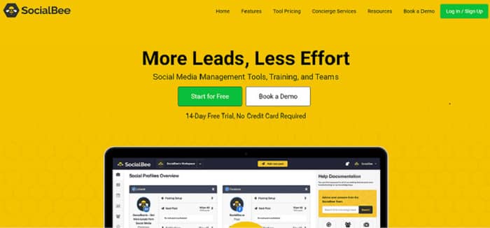 social media tools socialbee homepage