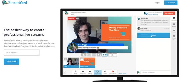 social media tools streamyard homepage