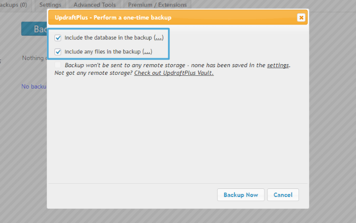 UpdraftPlus - choose backup