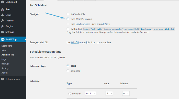 BackWPup - job schedule