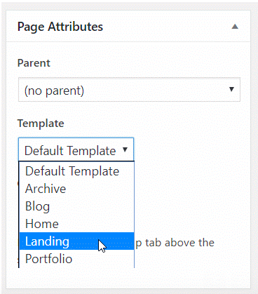 Select the landing page template