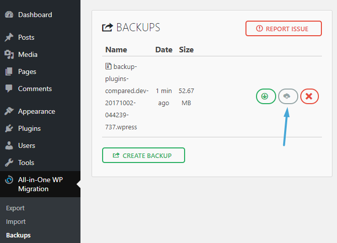 All-in-One WP Migration - restore