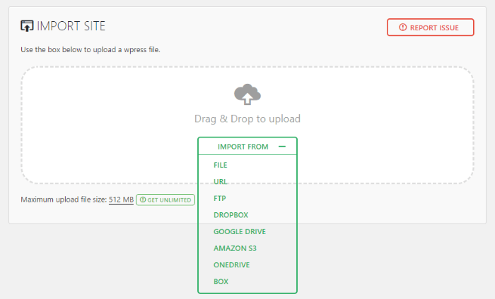 All-in-One WP Migration - import
