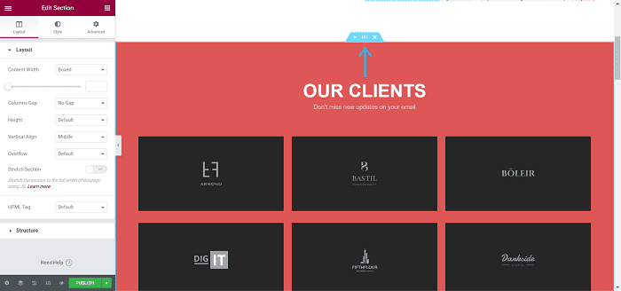 elementor review edit widget blue tab