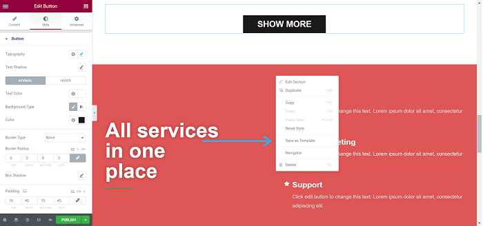 elementor review save as template