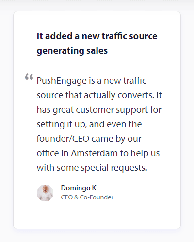 push engage review customer testimonial