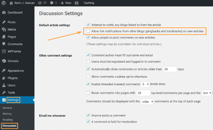 Disable Pingbacks and Trackbacks